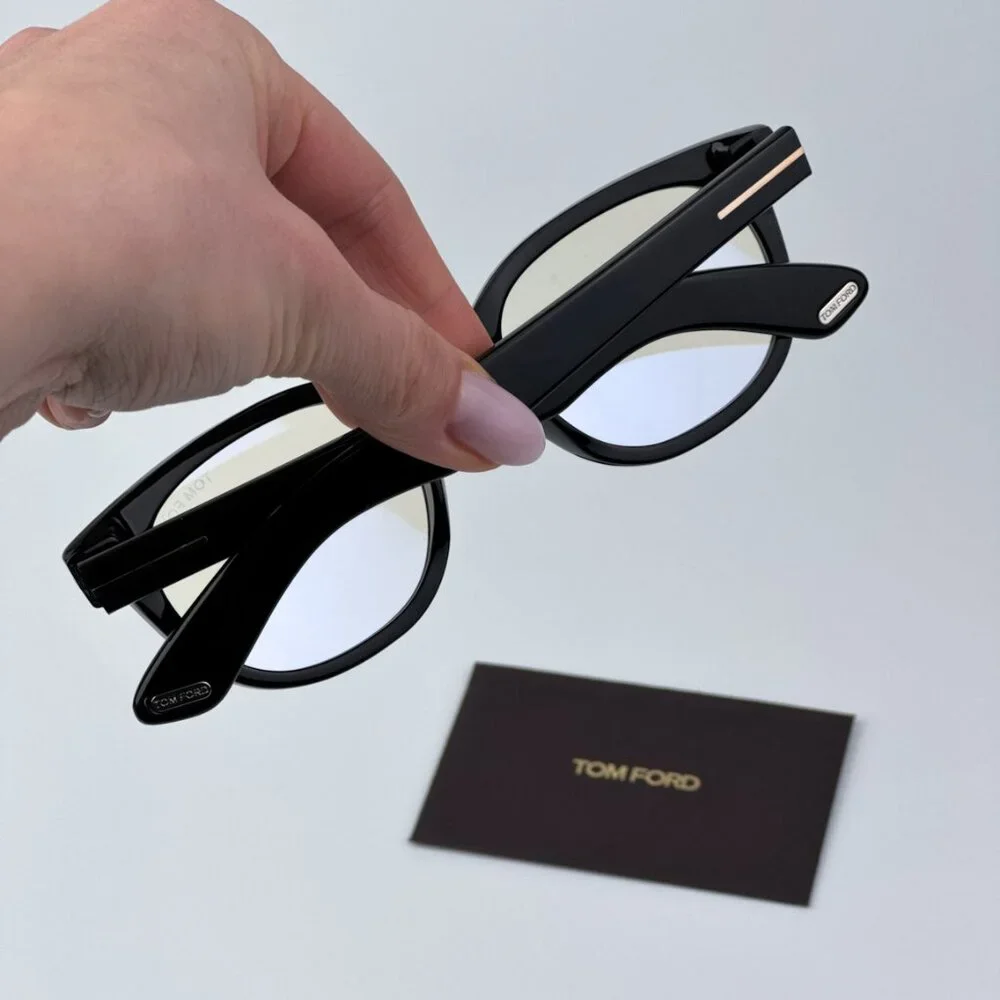 Tom Ford Women Black Clear Blue Block Round BRAND NEW Eyeglasses FT5807-B/O 001